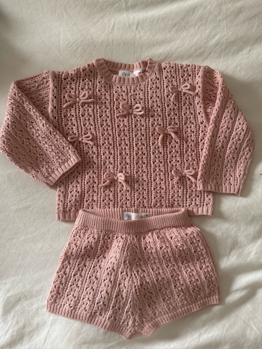 NWOT Zara Girl’s Knit Bow Sweater & Shorts Set